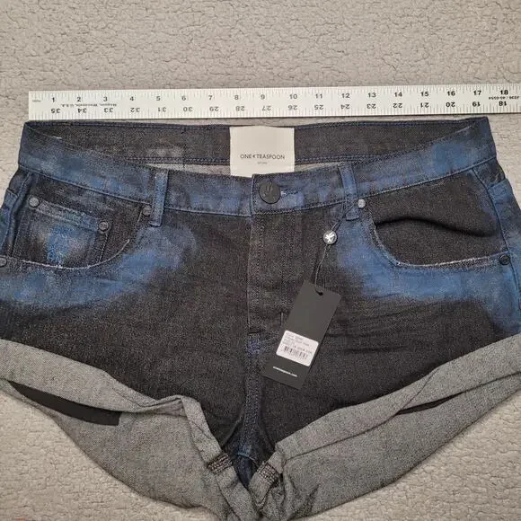 ONE Teaspoon Shorts 30 Bandits Low Waist Denim Blue Punk Relaxed Button Fly NEW